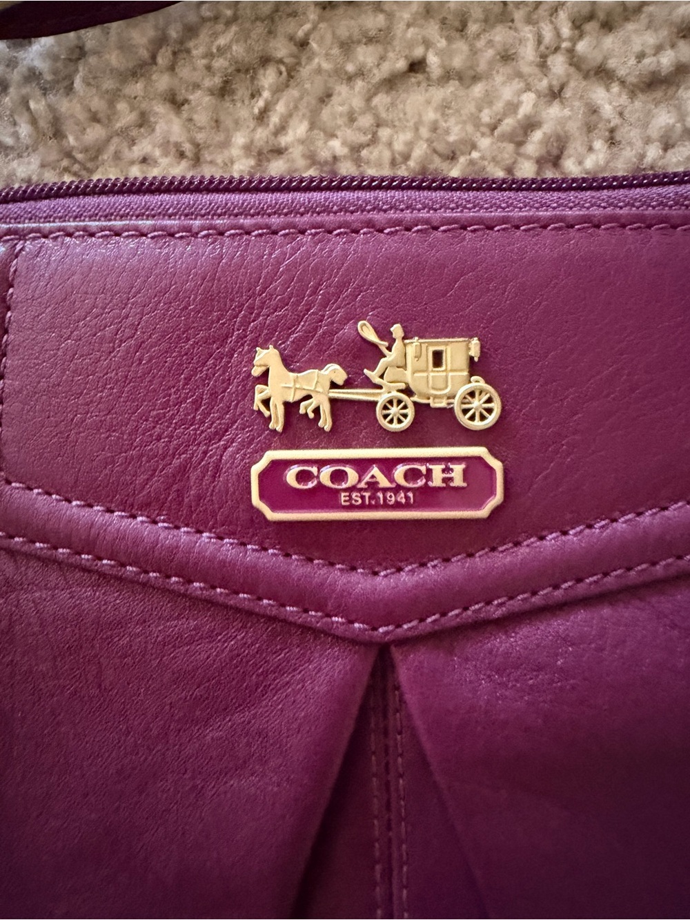 Coach Plum Pebble Leather Crossbody with Cream Contrast Strap - Picture 6 of 9